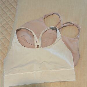 Lululemon White and Pink Sports Bras with Y-Back Design